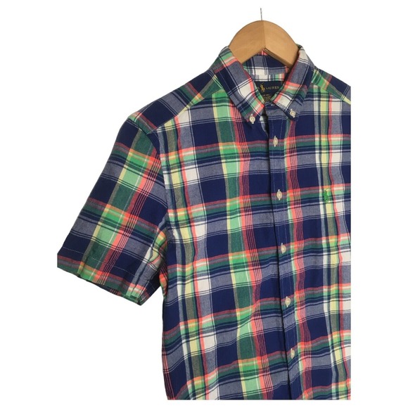 Ralph Lauren Shirt Boys L Plaid Button Up Short Sleeve Preppy Collar Blue - Picture 6 of 12